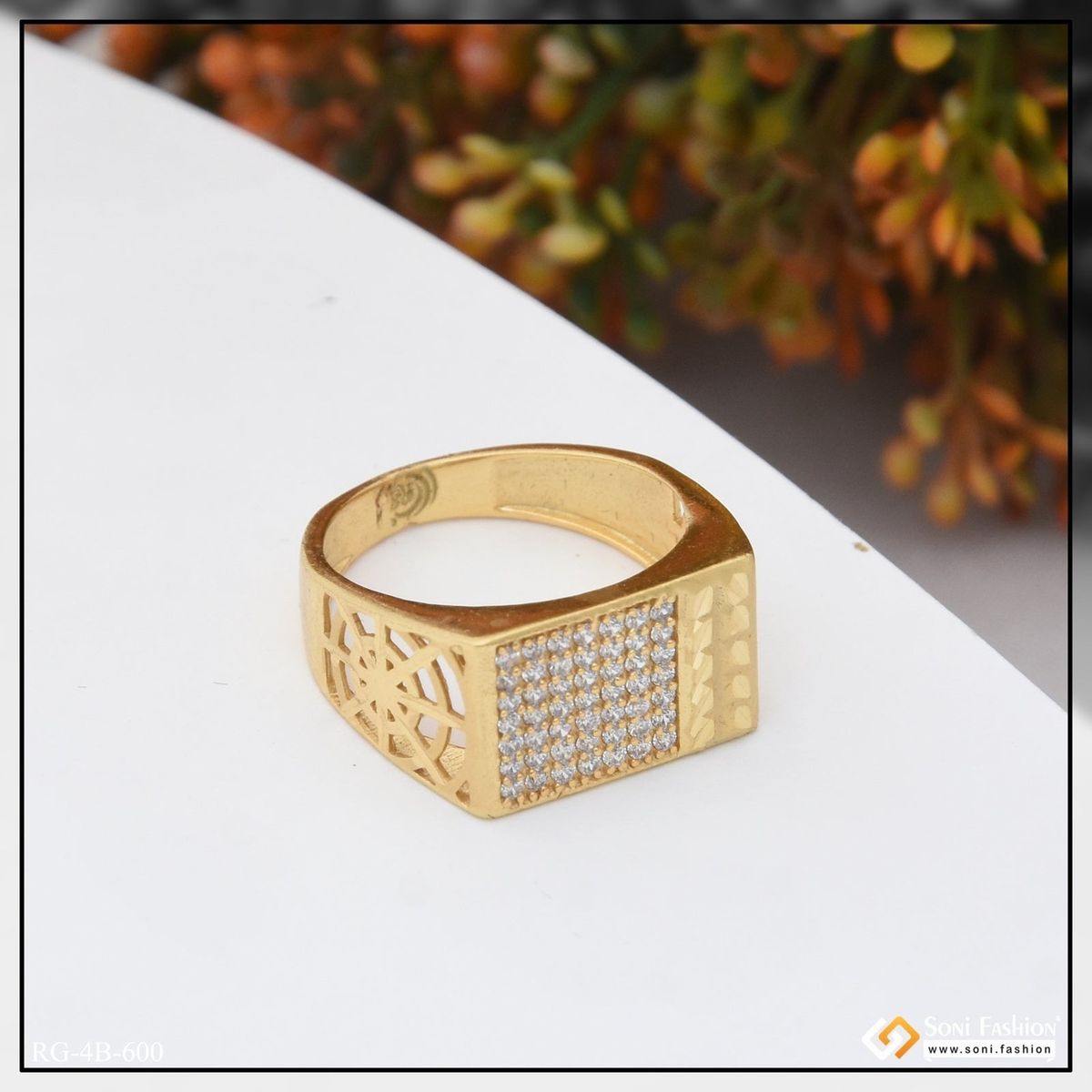 Gold-Plated Cubic Zirconia Signet Ring for Men