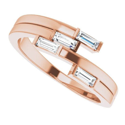 Modern Baguette Diamond Bypass Ring