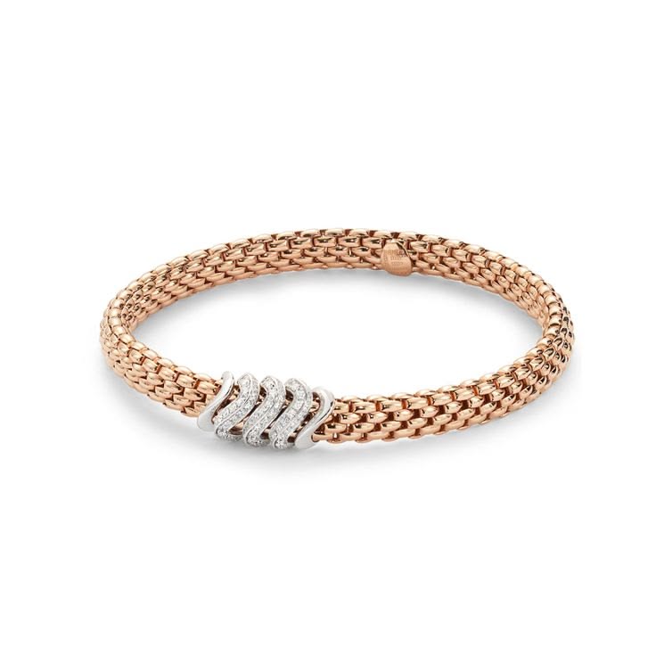 Rose Gold & Diamond Wave Mesh Flex Bracelet