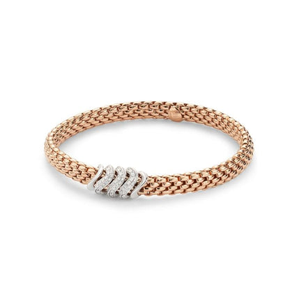 Rose Gold & Diamond Wave Mesh Flex Bracelet