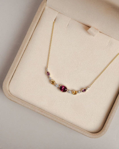 Multicolor Gemstone Curved Bar Necklace