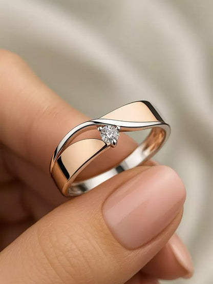 Two-Tone Wave Bypass Solitaire Ring