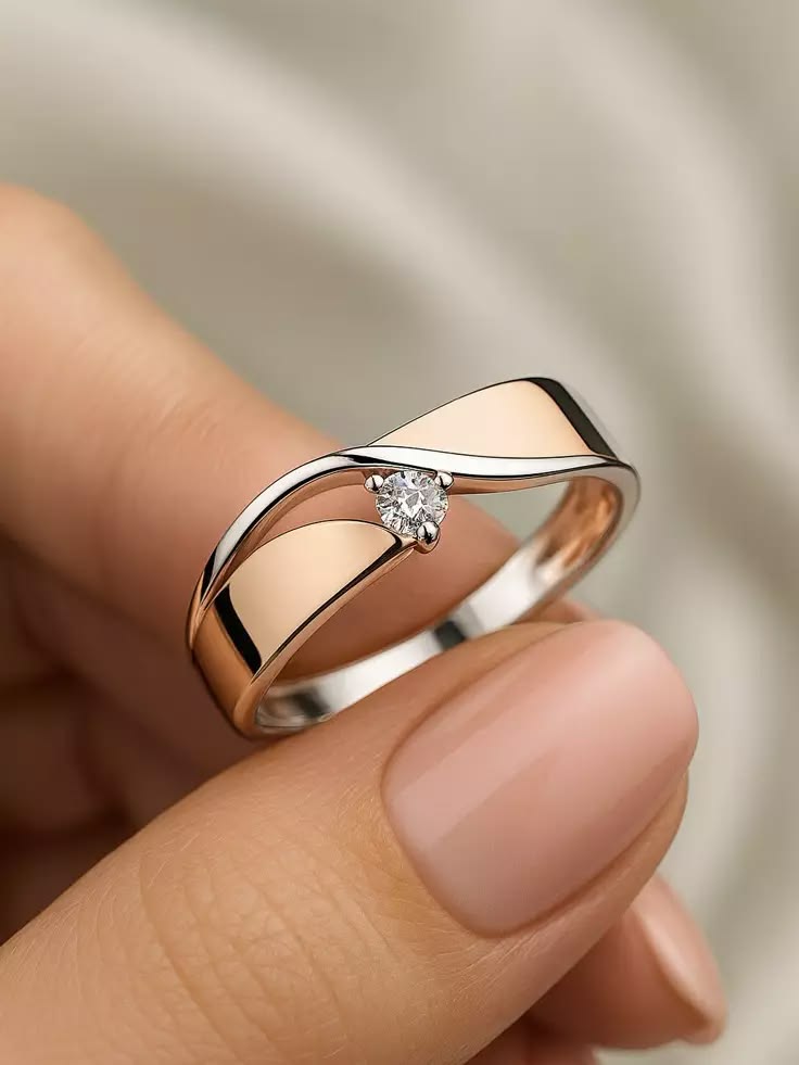 Two-Tone Wave Bypass Solitaire Ring