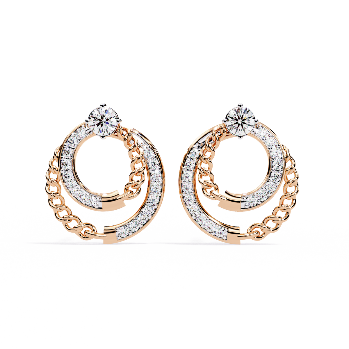 Double Hoop Chain Drop Stud Earrings