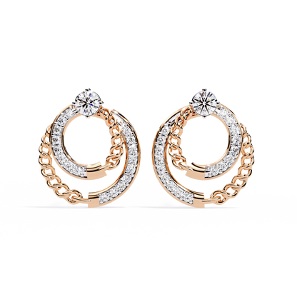 Double Hoop Chain Drop Stud Earrings