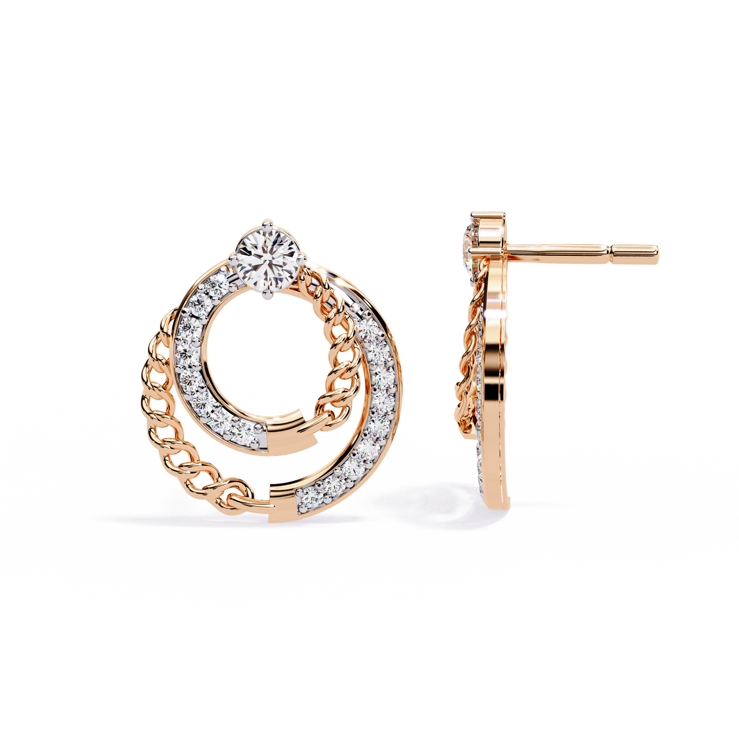 Double Hoop Chain Drop Stud Earrings