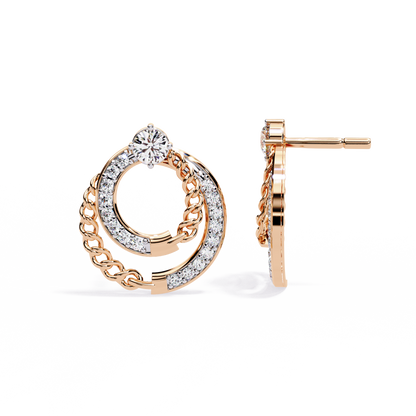Double Hoop Chain Drop Stud Earrings