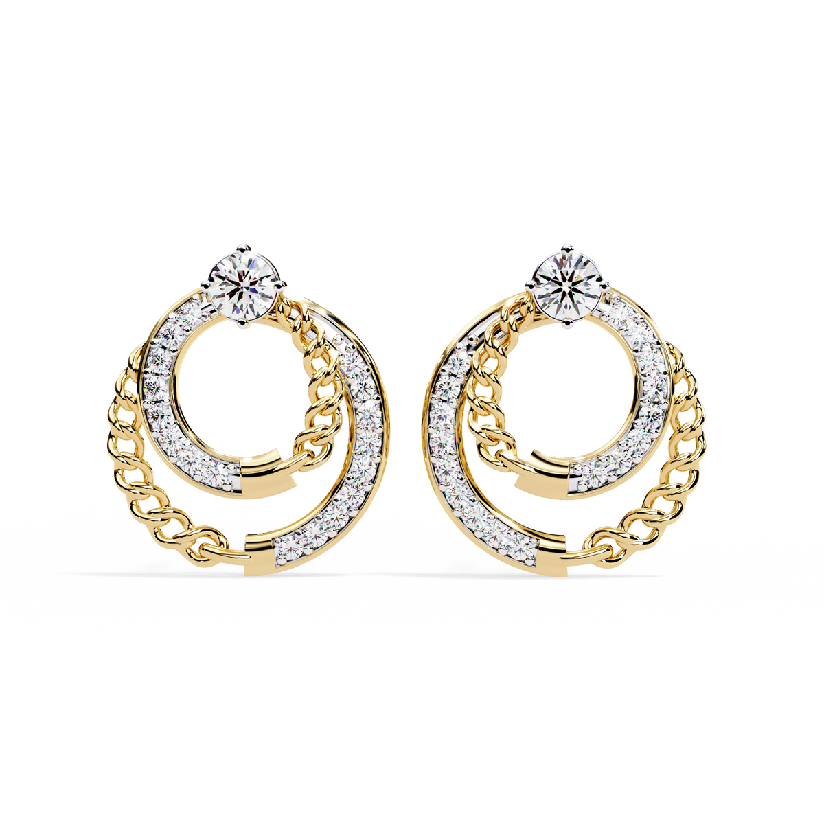 Double Hoop Chain Drop Stud Earrings