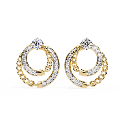 Double Hoop Chain Drop Stud Earrings