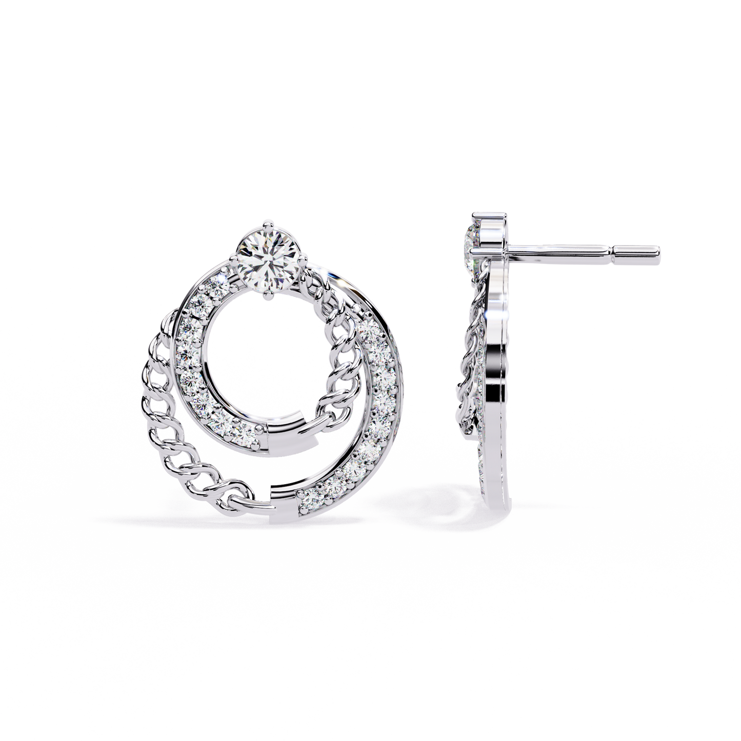 Double Hoop Chain Drop Stud Earrings