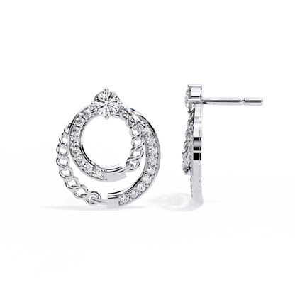 Double Hoop Chain Drop Stud Earrings