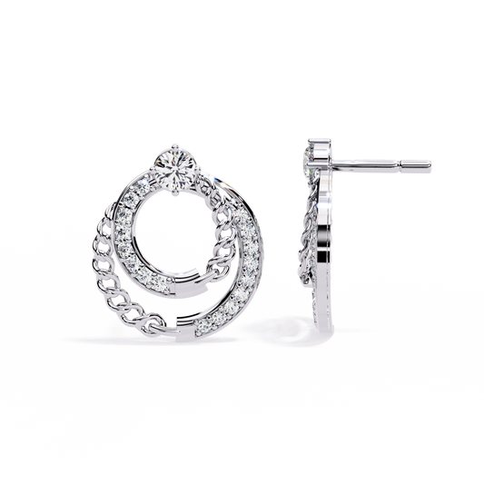 Double Hoop Chain Drop Stud Earrings