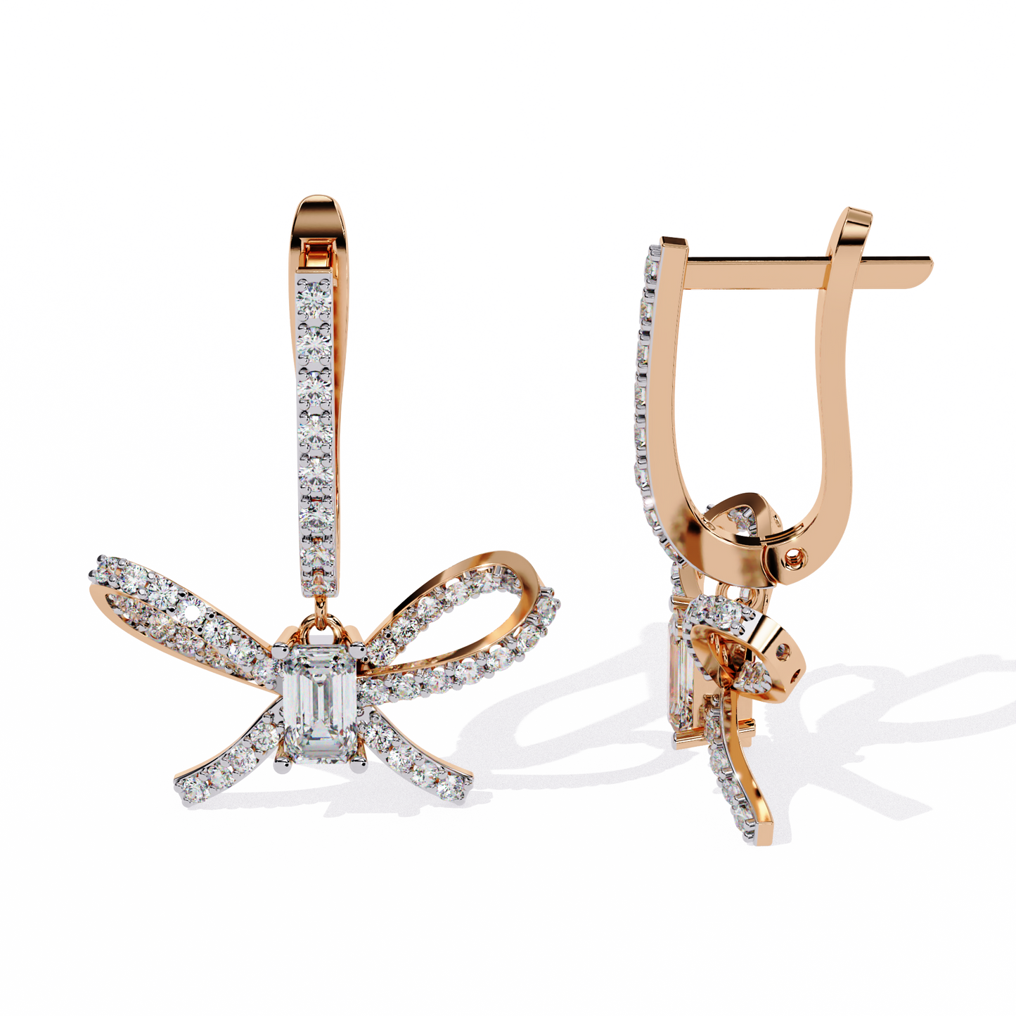 Emerald-Cut Bow Drop Earrings