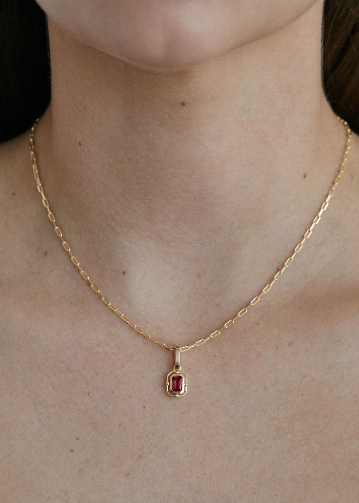 Elegant Emerald-Cut Ruby Pendant Necklace