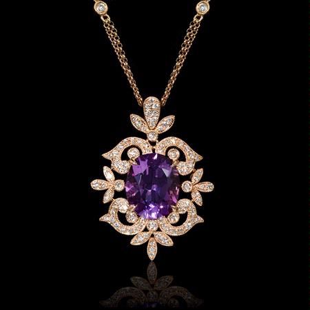 Elegant Vintage-Style Amethyst & Diamond Pendant Necklace