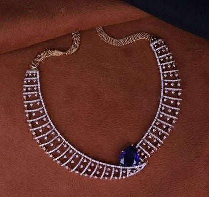 Asymmetrical Diamond Choker Necklace with Pear-Cut Blue Sapphire Focal Stone