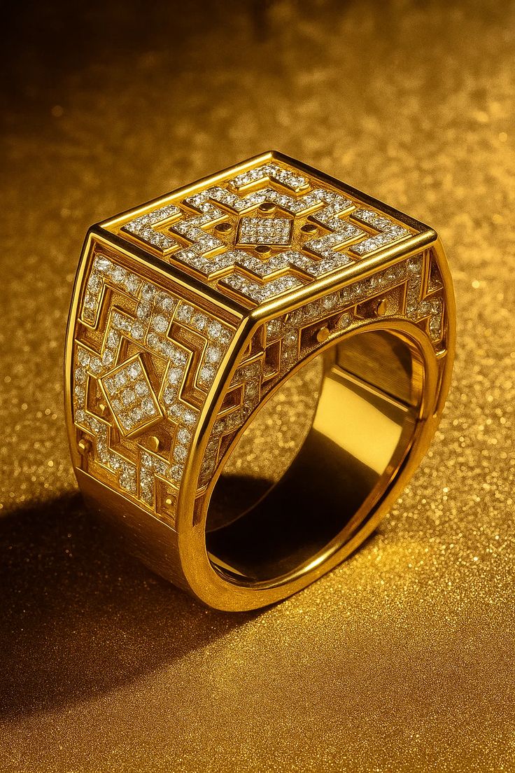 Luxury Geometric Gold & Diamond Statement Ring