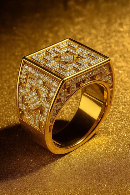 Luxury Geometric Gold & Diamond Statement Ring