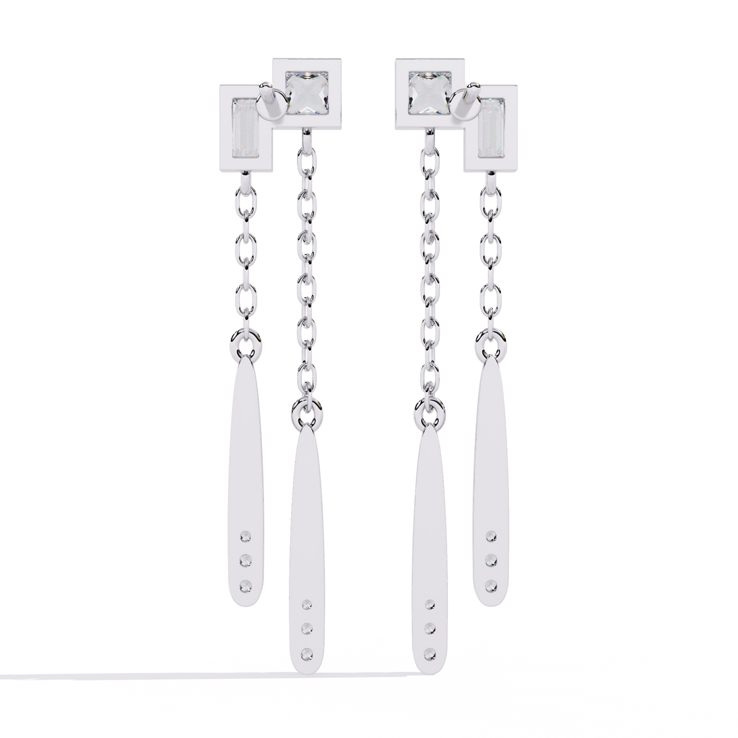 Princess & Baguette Diamond Chain Earrings