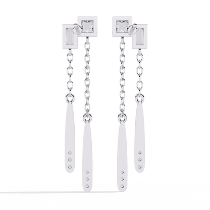 Princess & Baguette Diamond Chain Earrings