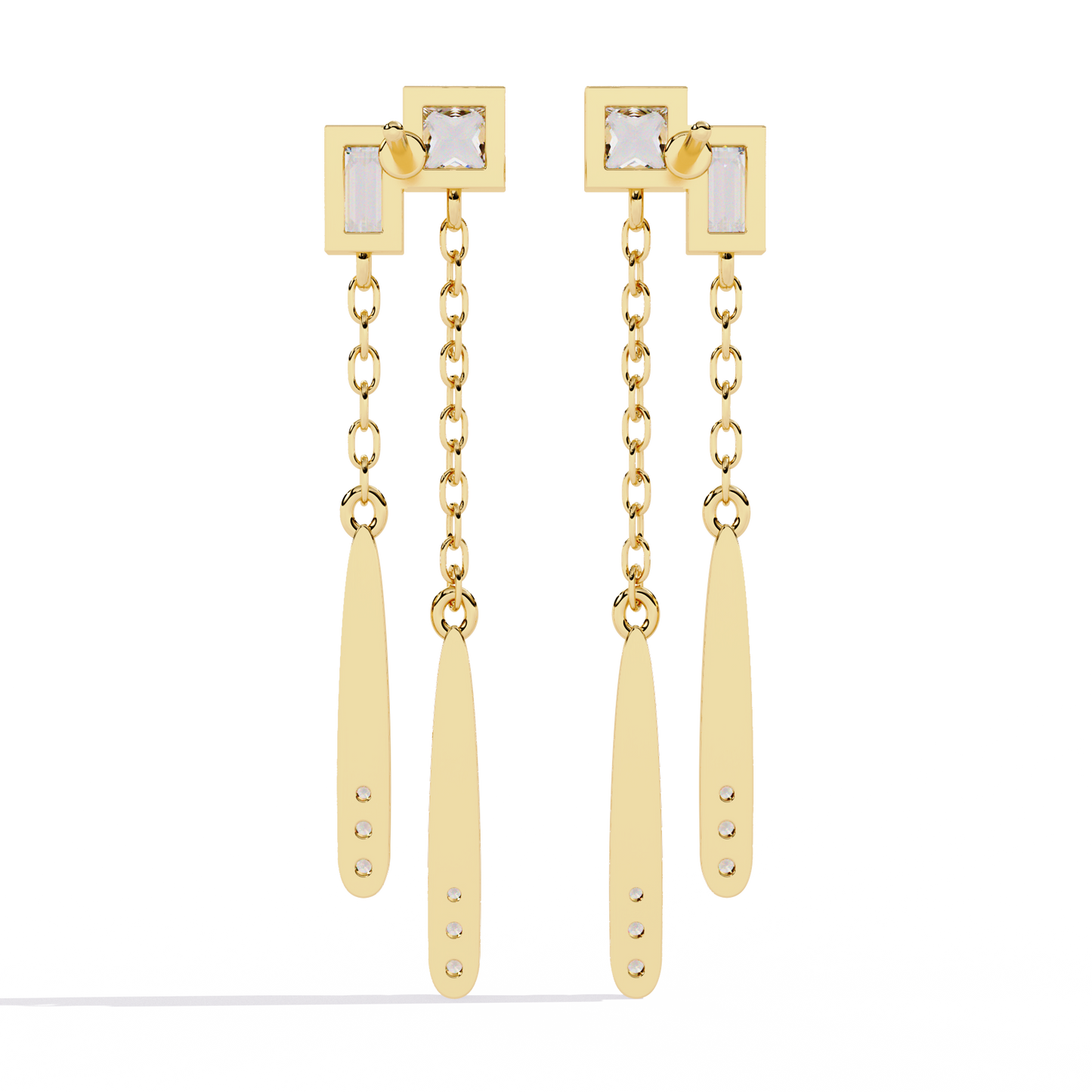 Princess & Baguette Diamond Chain Earrings