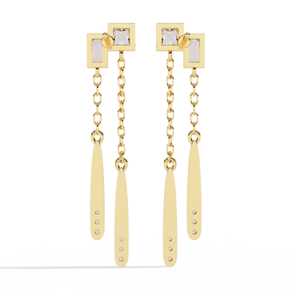 Princess & Baguette Diamond Chain Earrings