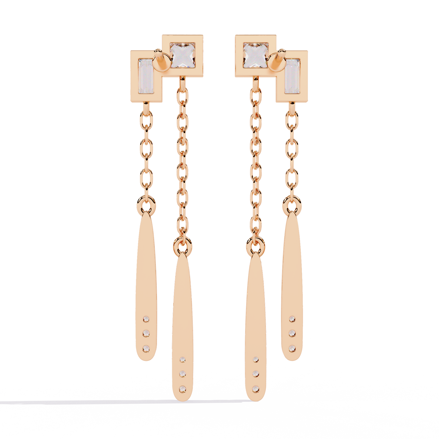Princess & Baguette Diamond Chain Earrings