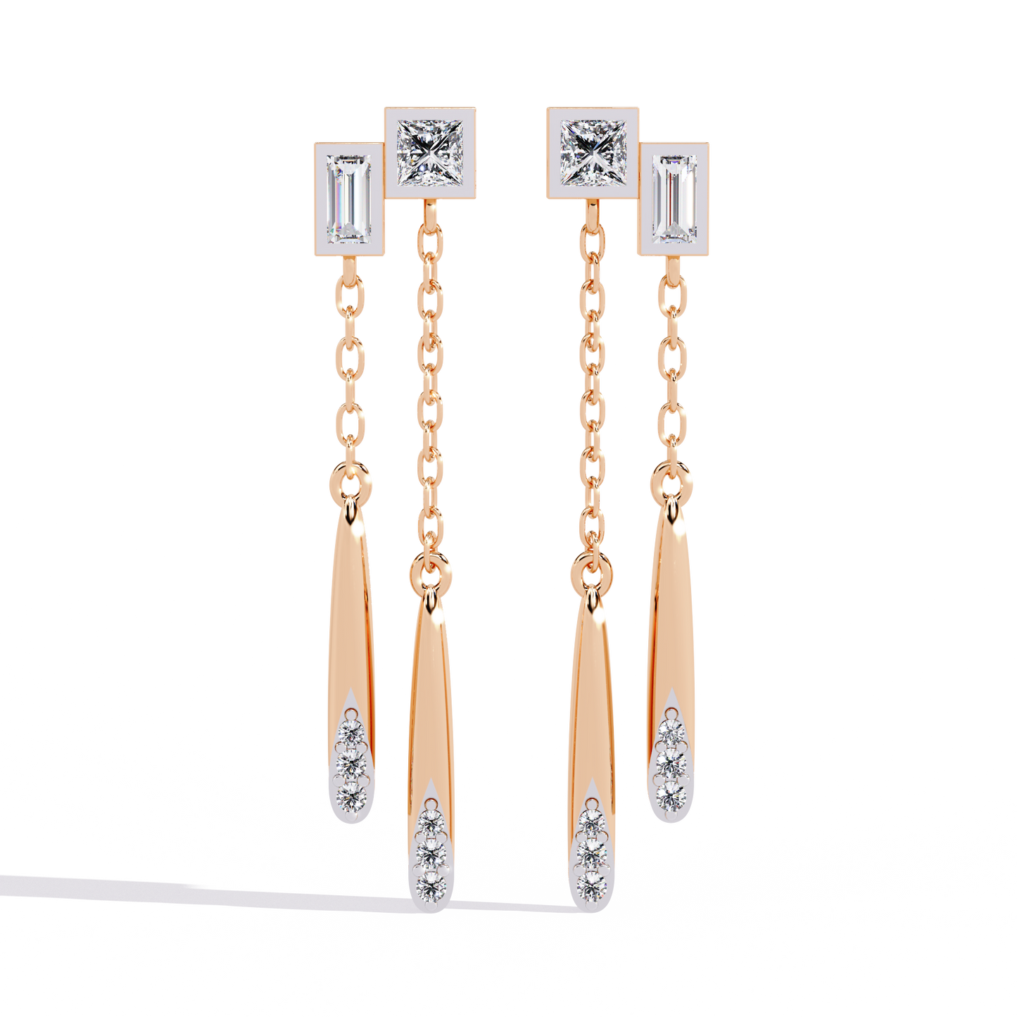 Princess & Baguette Diamond Chain Earrings