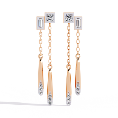 Princess & Baguette Diamond Chain Earrings