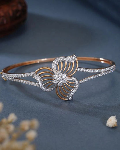 Elegant Two-Tone Floral Diamond Bangle Bracelet