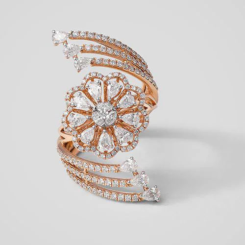 Exquisite Floral Bypass Diamond Ring