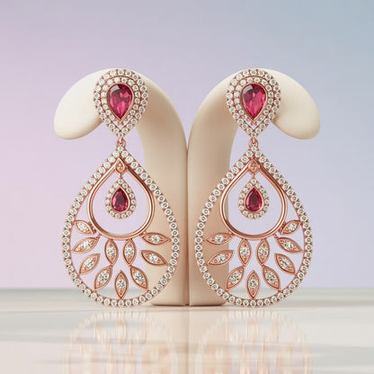 Elegant Rose Gold Tear-Drop Ruby Earrings