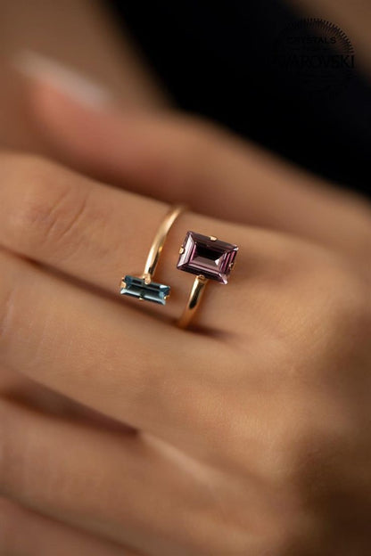 Dual Gemstone Open Cuff Ring