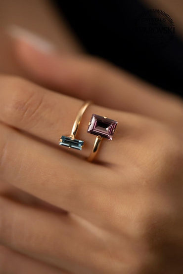 Dual Gemstone Open Cuff Ring