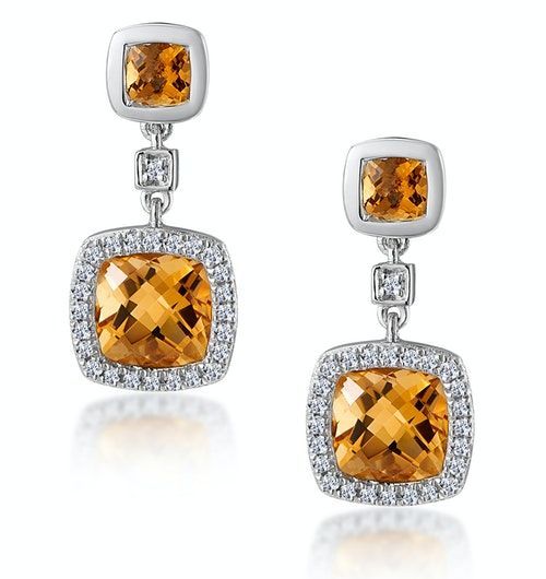 Elegant Cushion-Cut Citrine & Diamond Halo Drop Earrings