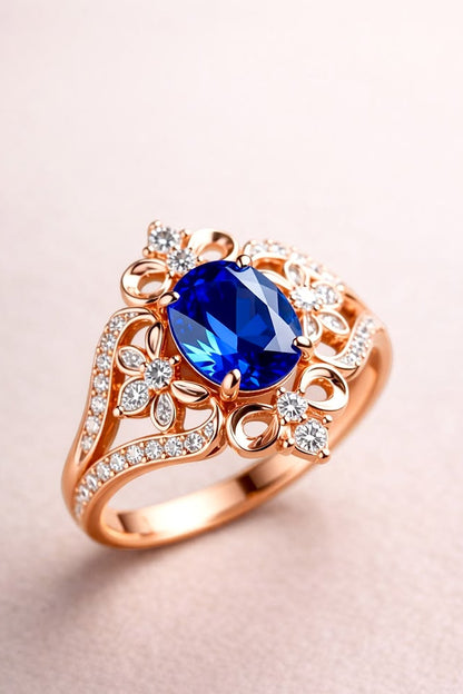 Vintage-Inspired Oval Blue Sapphire & Rose Gold Filigree Ring