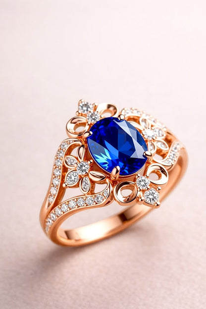 Vintage-Inspired Oval Blue Sapphire & Rose Gold Filigree Ring