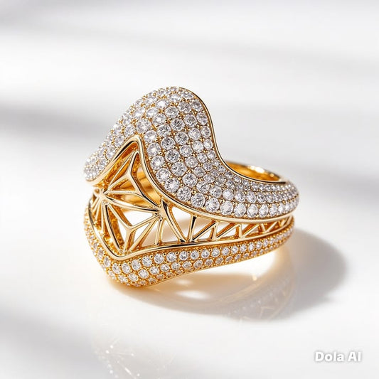Luxury Sculptural Gold Pave Diamond Ring