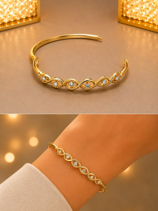 Elegant Gold-Plated Intertwined Twisted Gemstone Cuff Bangle