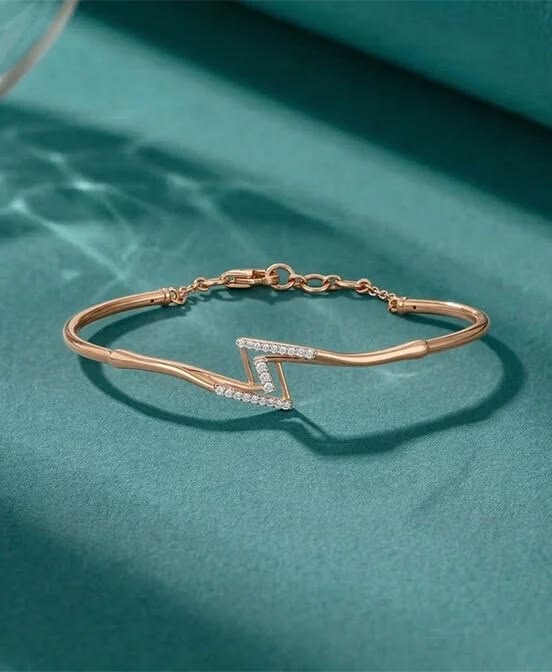 Geometric Pavé Diamond Rose Gold Bangle Bracelet