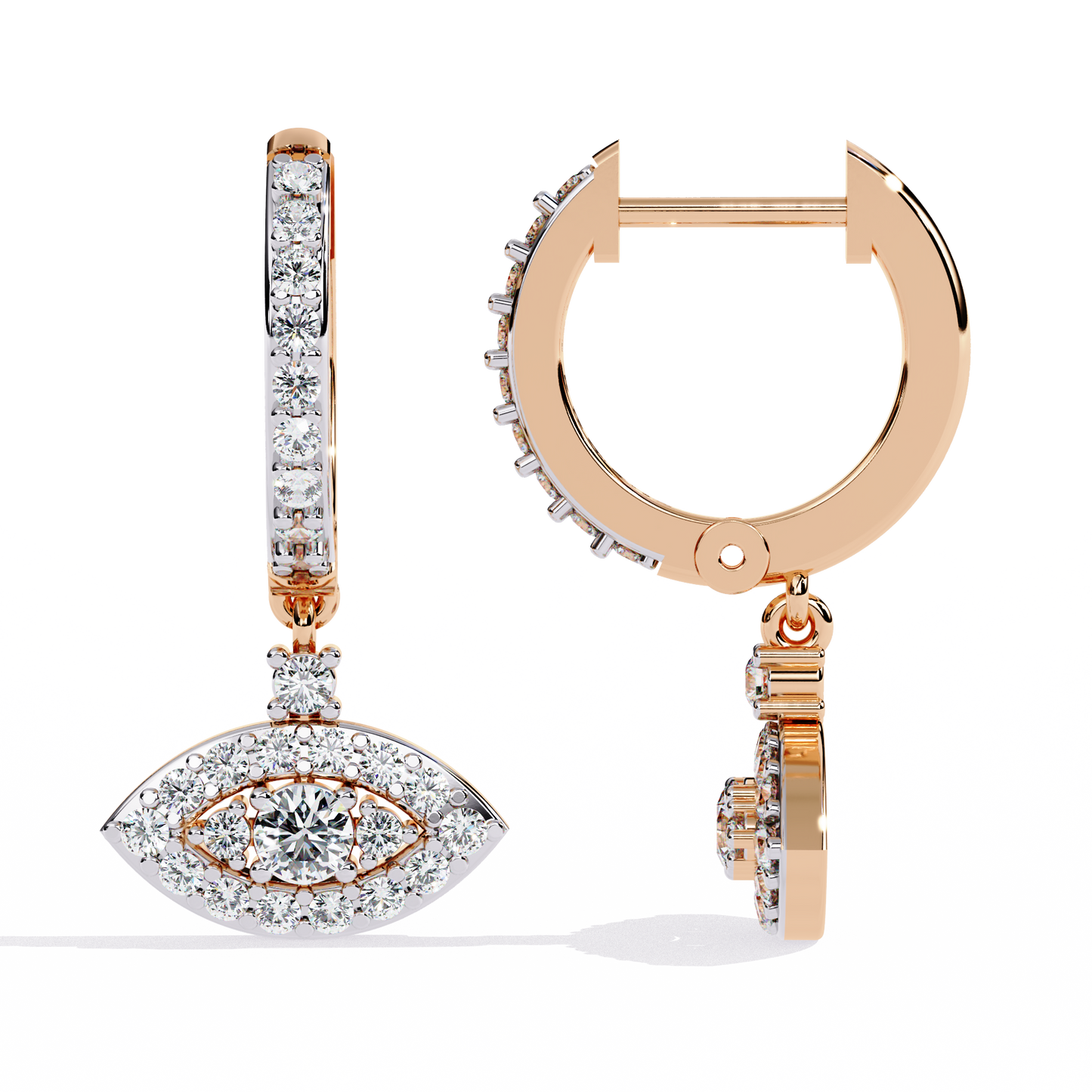 Diamond Evil Eye Drop Hoop Earrings