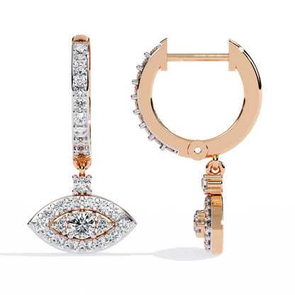 Diamond Evil Eye Drop Hoop Earrings