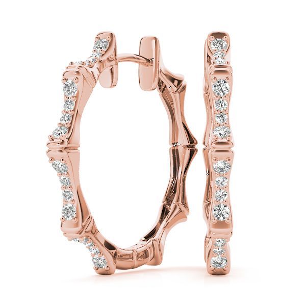Bamboo Motif Diamond Hoop Earrings