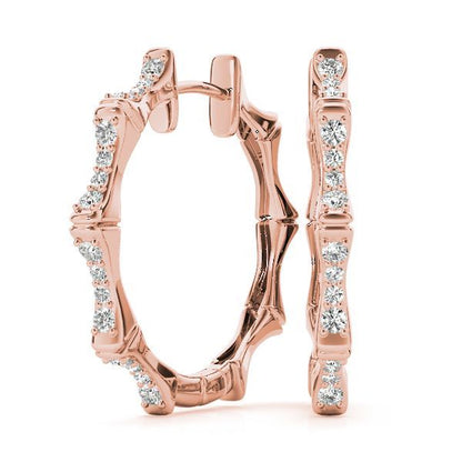 Bamboo Motif Diamond Hoop Earrings