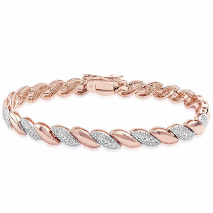 Elegant Rose Gold & Diamond Accent Twisted Wave Link Bracelet