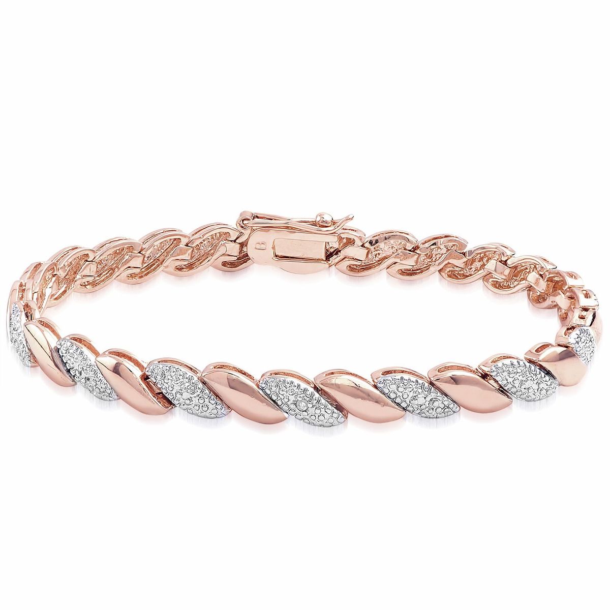 Elegant Rose Gold & Diamond Accent Twisted Wave Link Bracelet