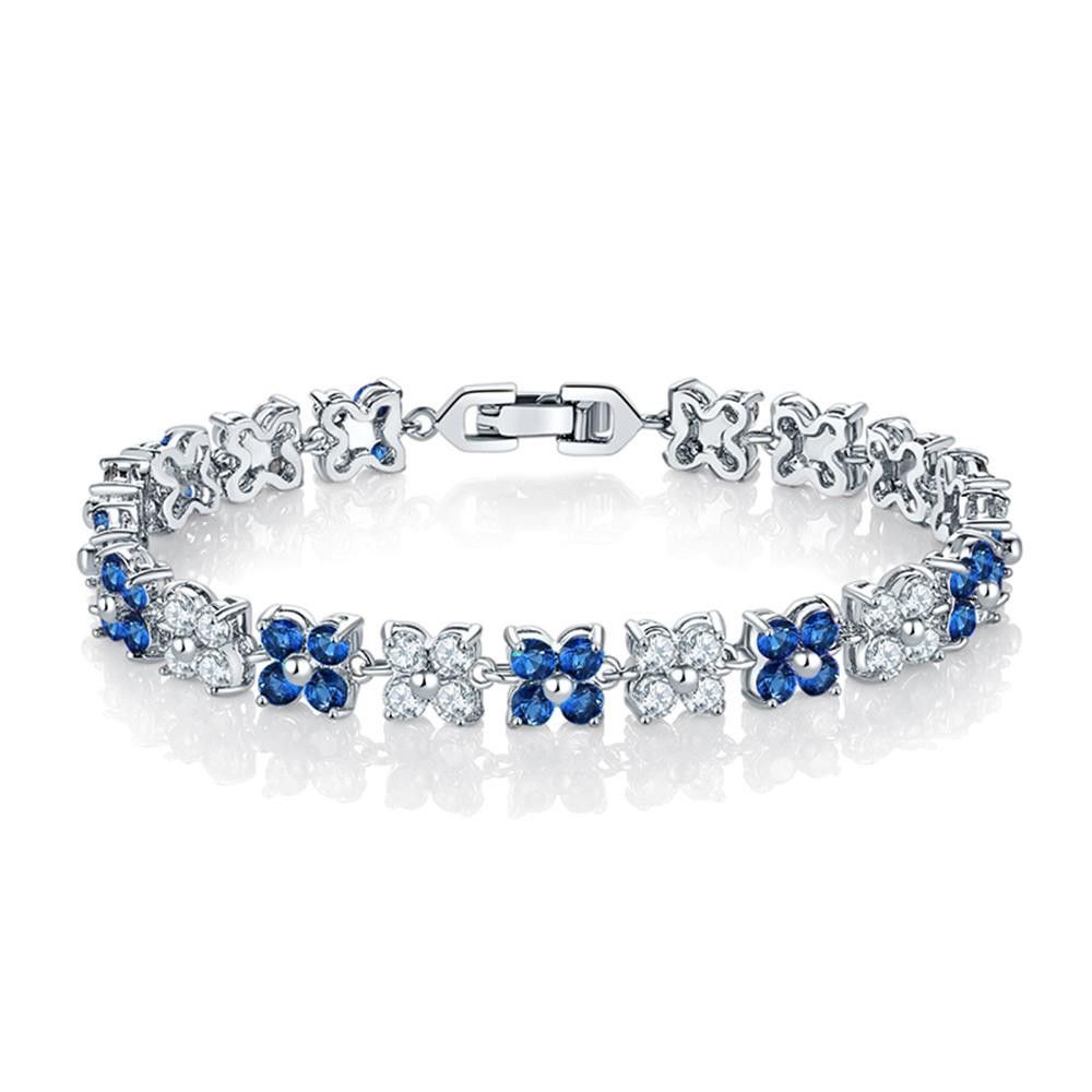 💎 Elegant Sapphire & Diamond Simulant Floral Tennis Bracelet
