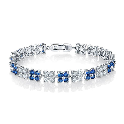 💎 Elegant Sapphire & Diamond Simulant Floral Tennis Bracelet