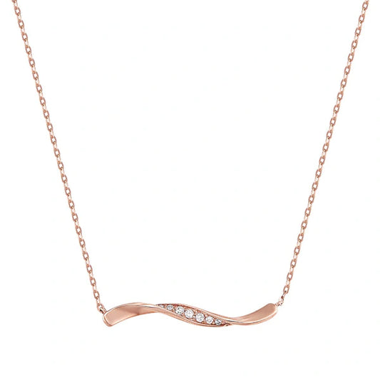 Elegant Rose Gold Wave Bar Pendant Necklace