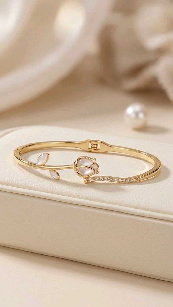 Elegant Gold Tulip Bangle Bracelet